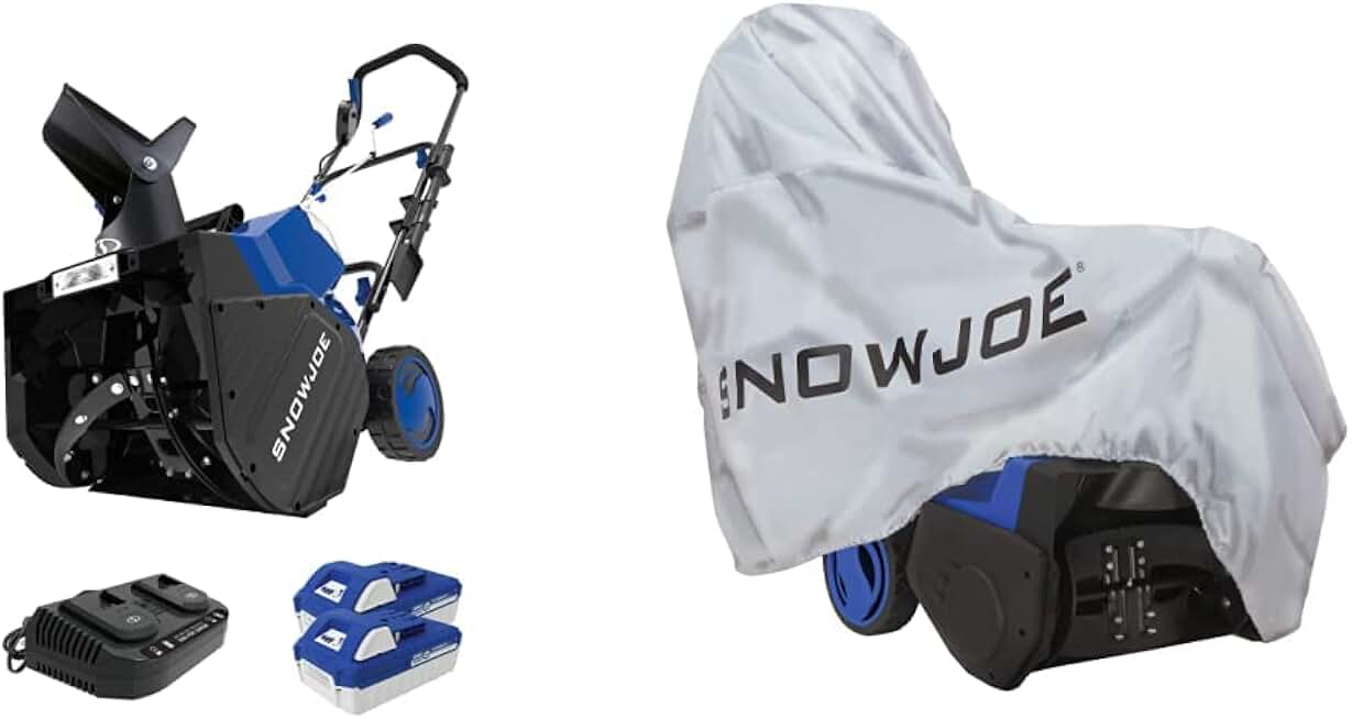 Snow Joe 24V-X2-SB18 18-Inch 48-Volt 4-Ah Cordless Snow Blower, (2x4.0AH) & SJCVR-21 Cover