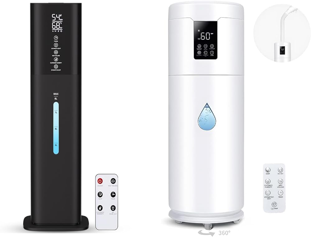 17L/4.5Gal Ultrasonic Cool Mist Large Humidifier + 8L Humidifiers Large Room Bedroom with 7 Colors Light
