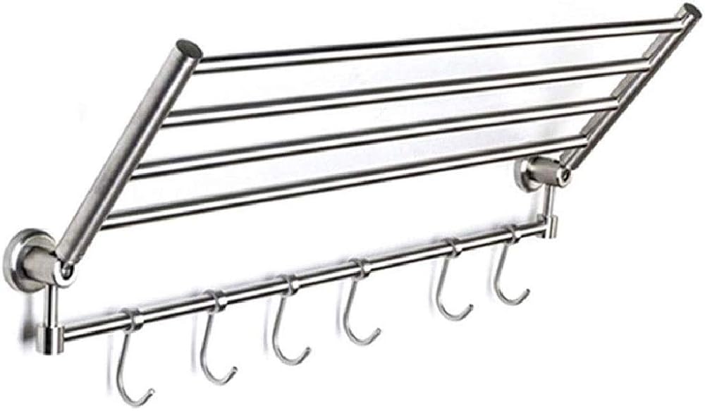 Towel rack - Space Aluminum Bathroom Towel Rack Punch-Free Bathroom Shelf Folding Towel Rack Wall Bathroom Hardware Pendant