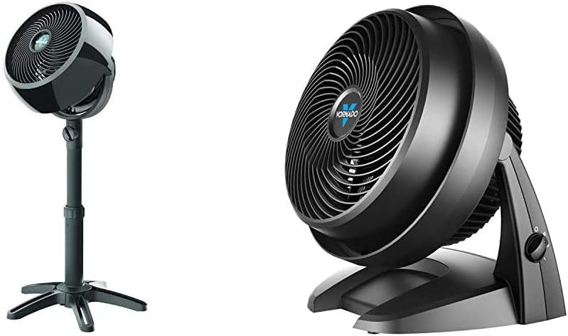 Vornado 7803 Large Pedestal Whole Room Air Circulator Fan with Adjustable Height, 3 Speed Settings, Removable Grill for Cleaning, Black & 630 Mid-Size Whole Room Air Circulator Fan
