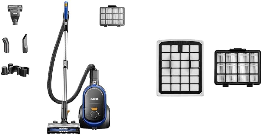 Bundle of Eureka NEN186BL Bagless Canister vacuum with 2 Motors, Pet Friendly Vacuum Cleaner for Home + Specialized Replacement Kit-Dust cup filter element *1 & HEPA*1