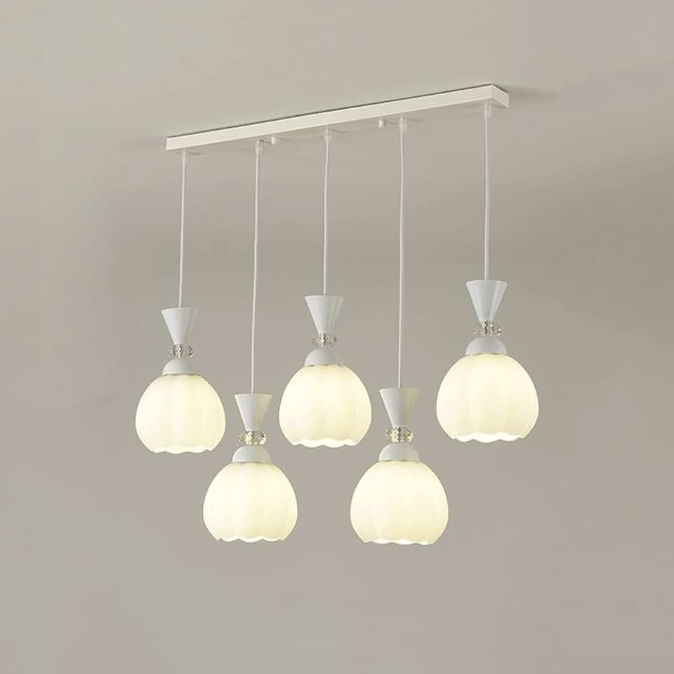 Cluster Light Chandelier Dome Kitchen Island Lighting Fixture, Metal Hanging Lamp with White Glass Shade, E14 Suspended Lamps for Restaurant Dining Room/White/a