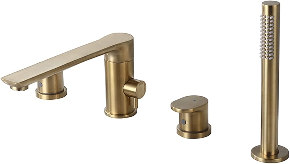 Copper Bathtub Faucet, Rotatable Cold And Hot Water Mixer Tap, Four-Piece Set of Split Type Faucet, Bathroom Bathtub Side Shower Faucet, Brushed Golden