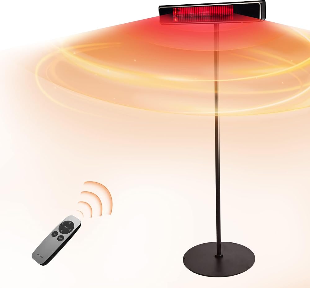 EAST OAK Patio Heater, 1500W Standing Indoor Outdoor Heaters for Patio with Nanocrystal Glass-ceramic, Fast Heat Waterproof & Dustproof, Tip-over & Overheat Protection, 3 Heat Settings & 24h Timer