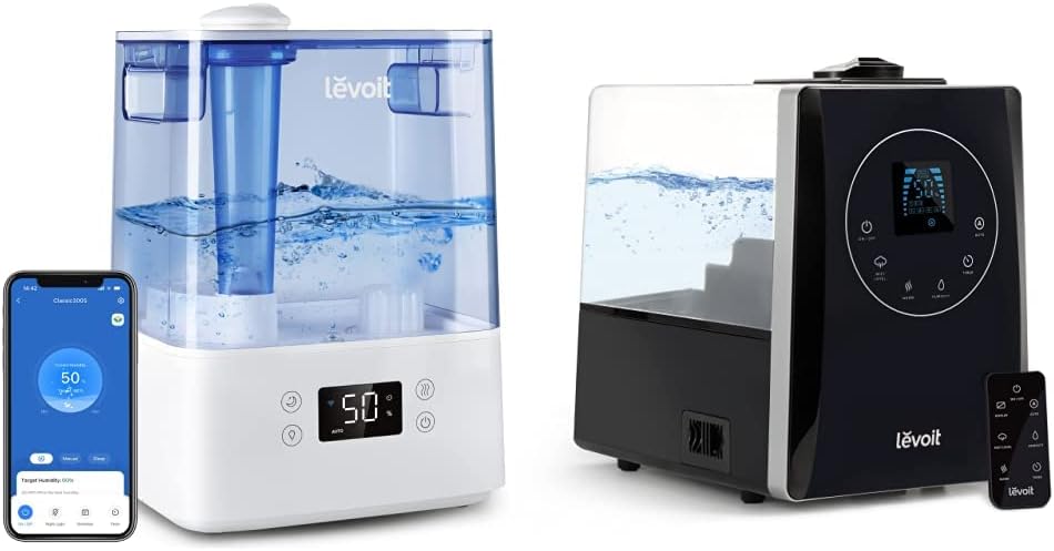 LEVOIT Classic300S Ultrasonic Smart Top Fill Humidifier, Extra Large 6L Tank for Whole Family & LV600HH 6L Warm and Cool Mist Ultrasonic Humidifier, Rapid Humidification for Bedroom Large room
