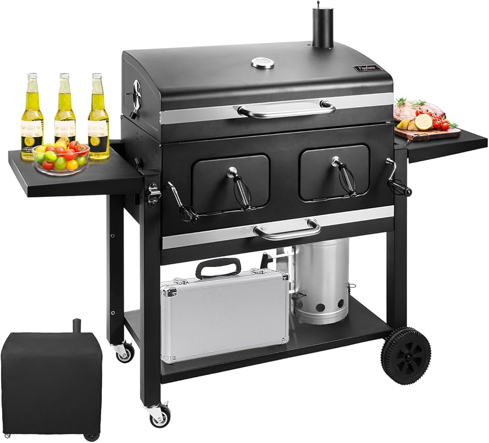 Charcoal Grill Outdoor BBQ Grill, Extra Large Cooking Area 794 Square Inches with Two Individual & Adjustable Charcoal Tray, Foldable Side Tables for Outdoor Cooking grill Backyard by Kenadne