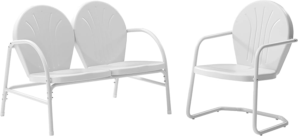 Crosley Furniture Griffith 2-Piece Metal Outdoor Conversation Set with Loveseat and Chair - White