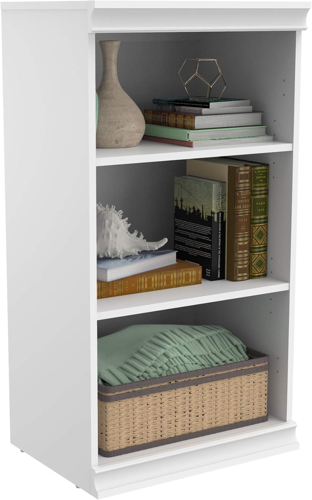 ClosetMaid Modular Storage Shelf Unit with 3 Shelves, Wood Closet Organizer Adjustable, Stacking, Full Backer, Decorative Trim, White, 40.29 H x 21.39 in. W x 15.91 in. D