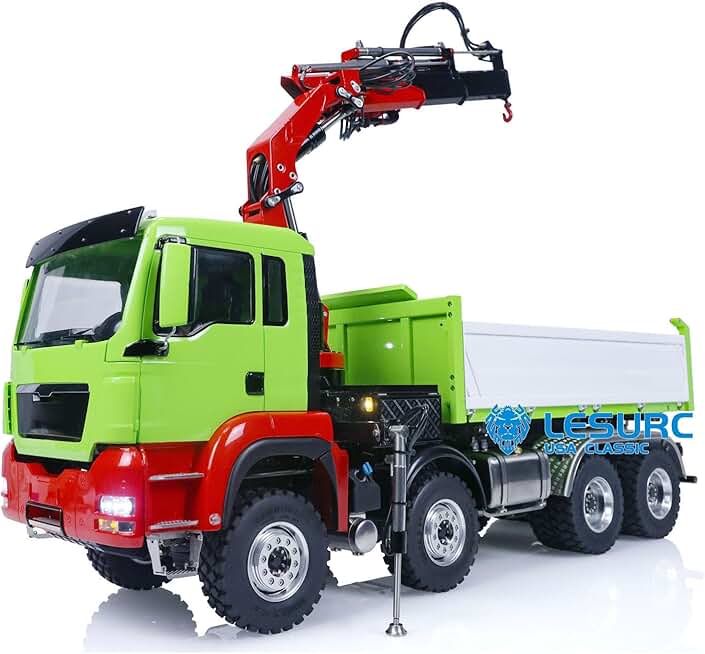 LESU 8X8 RC Hydraulic 3-Ways Dump Truck Crane 1/14 for Remote Control Tipper Chassis Crane Assembled Motor ESC Servo Light Sound System Unassembled Car Shell Hobby Grade Model