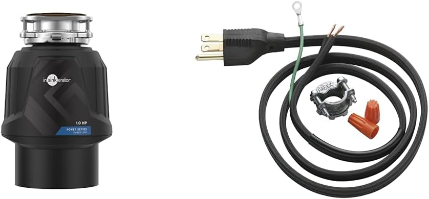 InSinkErator Power 1HP, 1 HP Garbage Disposal, Power Series EZ Connect Continuous Feed Food Waste Disposer, Black & Garbage Disposal Power Cord Kit, CRD-00