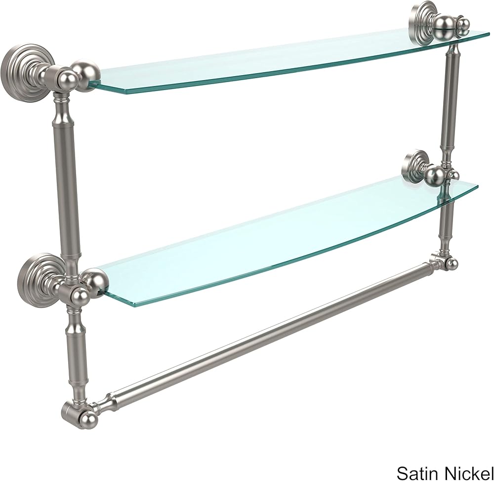 Allied Brass WP-34TB/24-SN Waverly Place Collection 24 Inch Two Tiered Glass Integrated Towel Bar Shelf, Satin Nickel