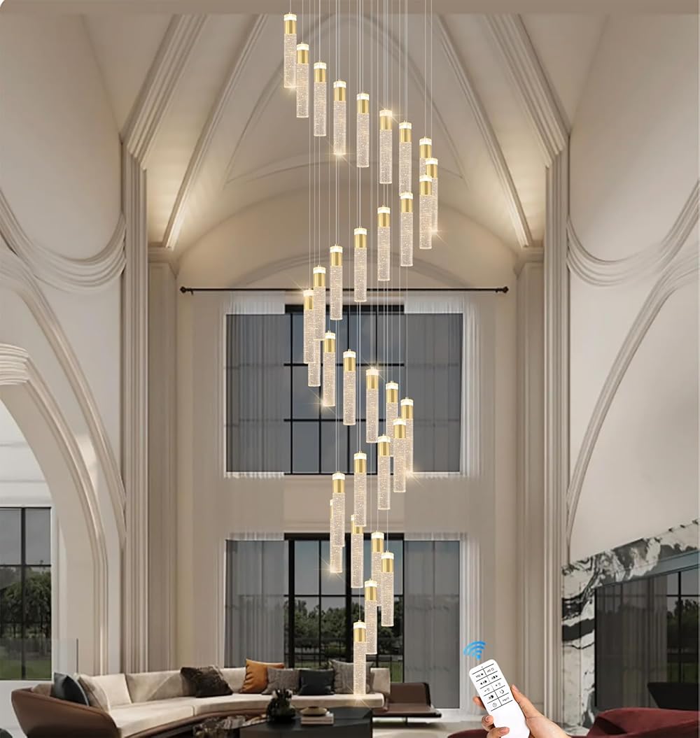 32-Light Gold Modern Crystal Raindrop Chandelier for Foyer Stair Well Entrance 130