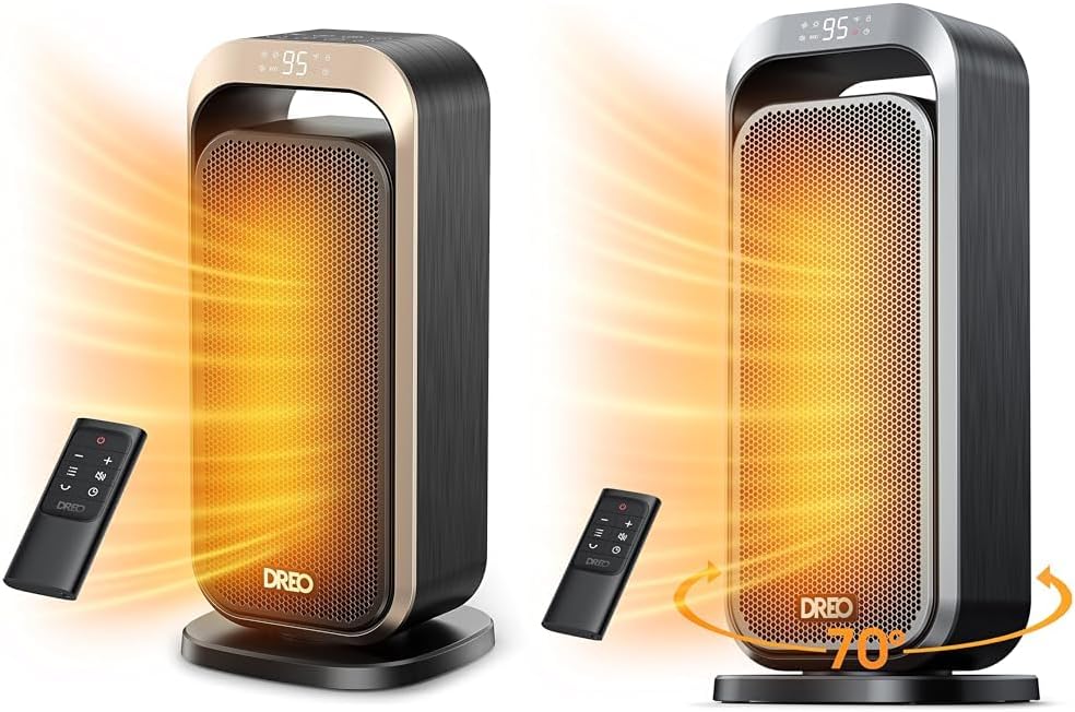 Dreo Space Heaters for Indoor Use, Portable Heater with 70°Oscillation, 1500W Electric Heater & Space Heaters for Indoor Use, 15 Inch Portable Heater with 70°Oscillation