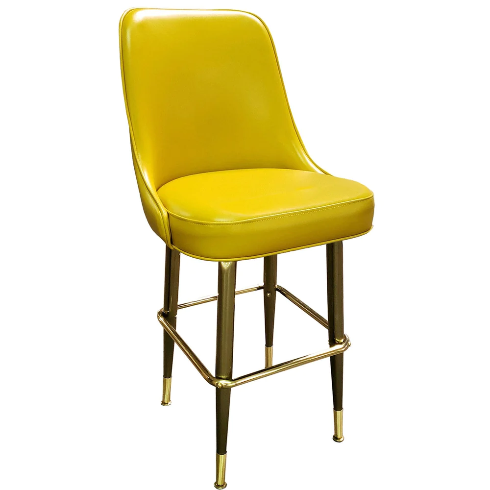 Custom Upholstered Brass Bar Stool with Ferrules