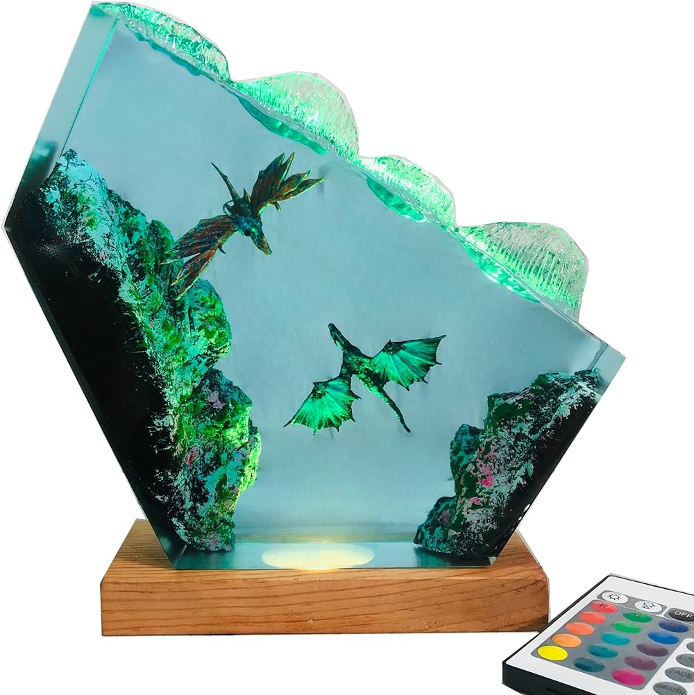 Dragon Avatar and GOT Lamp, Avatar 2 Way of the Water Wood Resin Lamp, Ocean Diorama, Sea World Lamp, Survival Crafts, Lamp Decorations Marine Art Night Light Desk Lamp (10x10 inch)