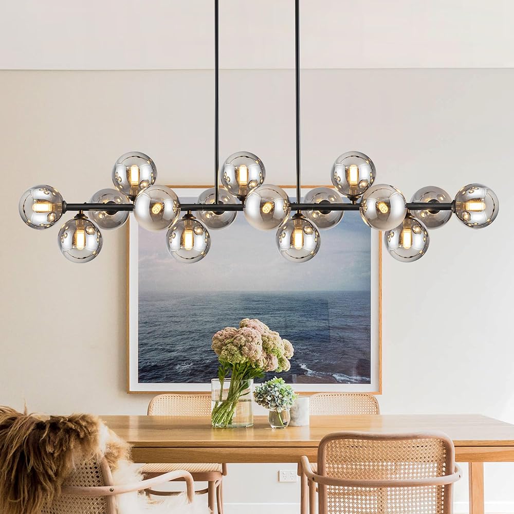 Chandelier,Dining Room Light Fixture 16-light Chandeliers for Dining Room Gray Island Lights for Kitchen Farmhouse Chandelier Sputnik Chandeliers Large Pendant Lights Kitchen Island