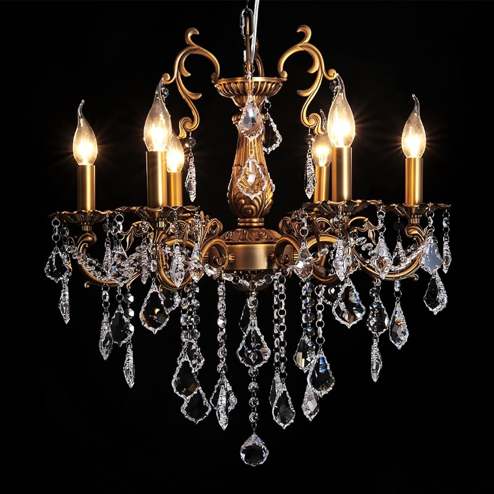 Crystal Chandeliers Contemporary Chandelier 6 Lights Island Lighting Candle Pendant Ceiling Light Fixture for Dining Room Living Room Kitchen Bedroom Hallway Entry D22.1
