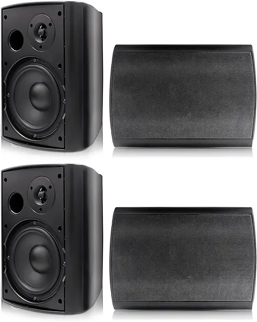 Herdio 6.5 inch 800W Outdoor Bluetooth Speakers Waterproof Wall Mounted Sound System with Multifunctional Amplifier, Powerful Bass & Stereo Sound, Easy to Install, for Patio Deck Porch (2 Pairs Black)