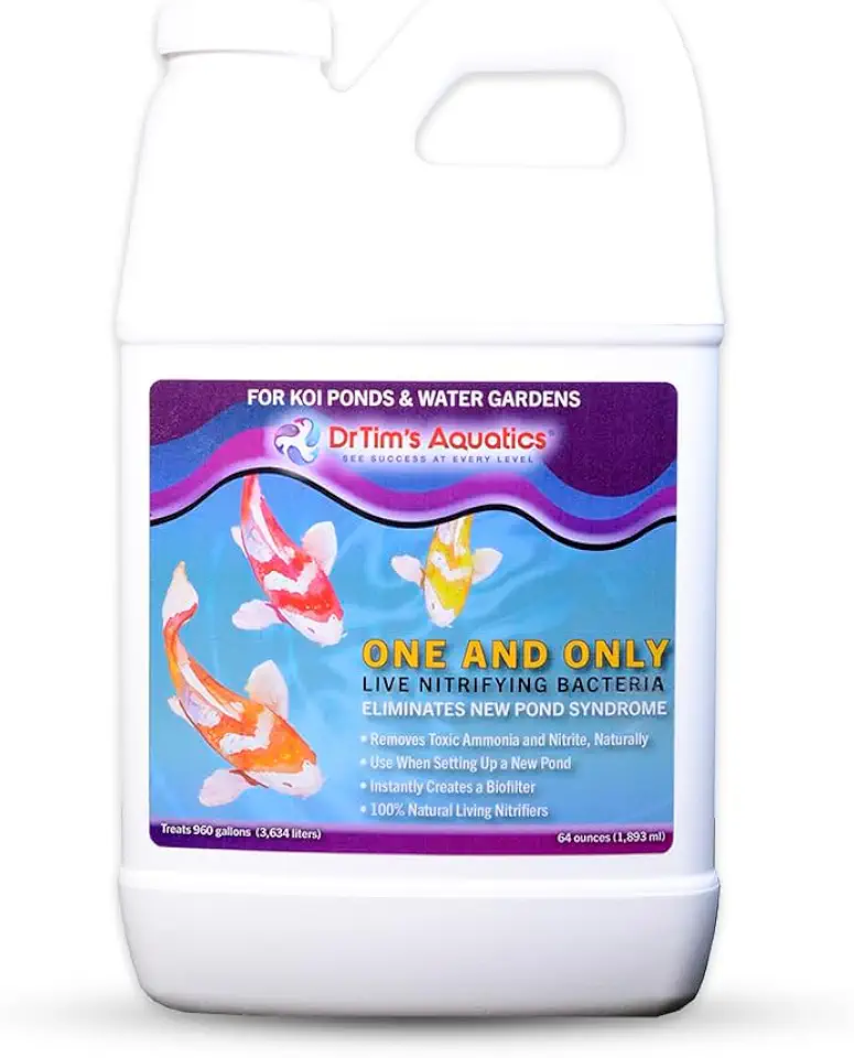 DrTim’s Aquatics Koi Ponds One & Only Live Nitrifying Bacteria – Eliminate New Pond Syndrome for New Fish Ponds and Water Gardens - Treats 960gal - 64oz