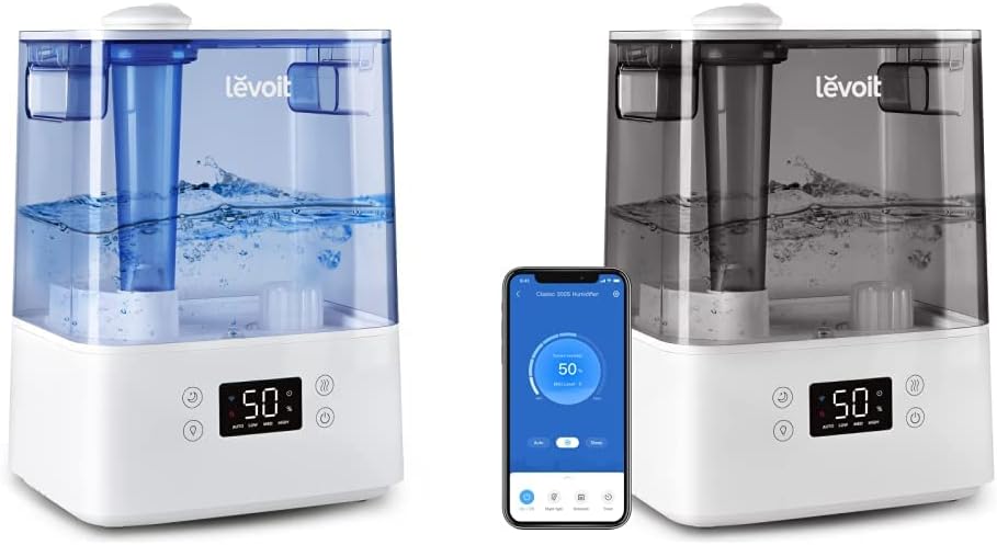 LEVOIT Humidifiers, Blue & Humidifiers for Bedroom Large Room Home, Smart Wifi Alexa Control, 6L Top Fill Cool Mist for Baby and Plants, Ultrasonic, Essential Oil Diffuser, Gray
