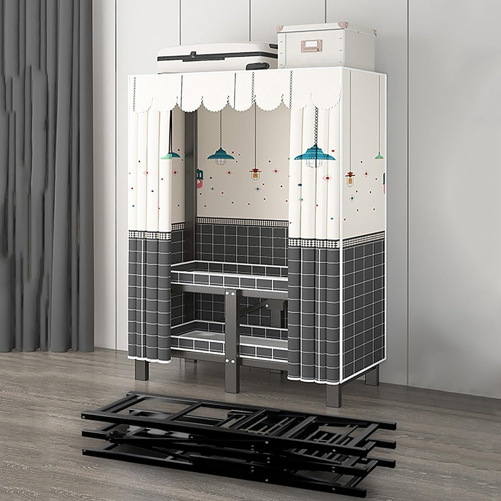 Installation-free Wardrobe,27.5*19.6*67in,small wardrobe,Portable Wardrobe Closet For Hanging Clothes, closet organizer system, One-piece Folding Design,wardrobe Storage Closet ( Color : Pattern-2 , S