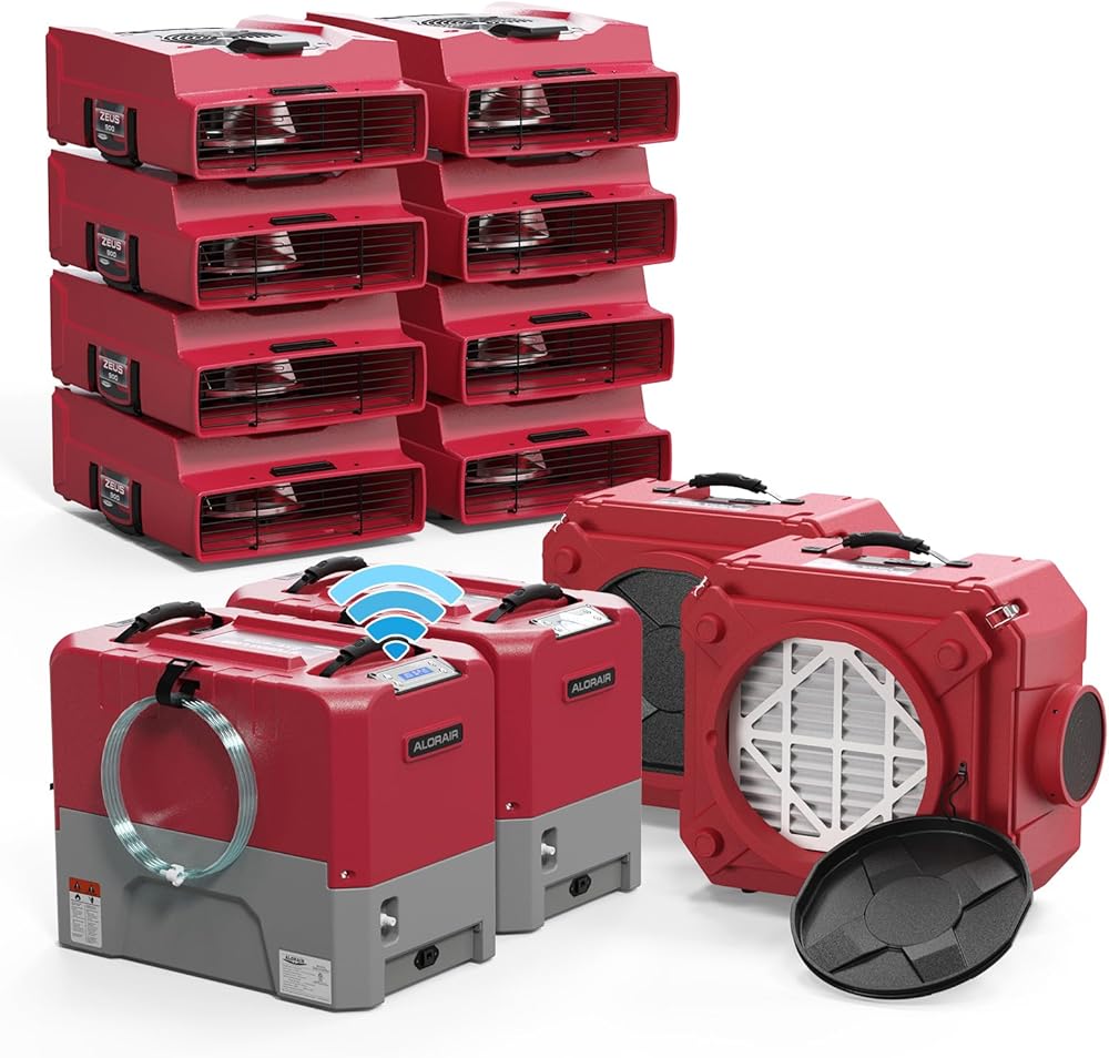 ALORAIR 2 x WiFi Commercial Dehumidifier, 8 x Air Movers and 2x Air Scrubber Combo Package Deals, Water Damage Restoration Equipment, Red