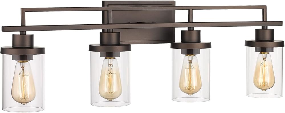 Emliviar 4-Light Vintage Vanity Light - Farmhouse Bathroom Wall Light Fixtures, Oil Rubbed Bronze Finish with Clear Glass, YCE238B-4W ORB