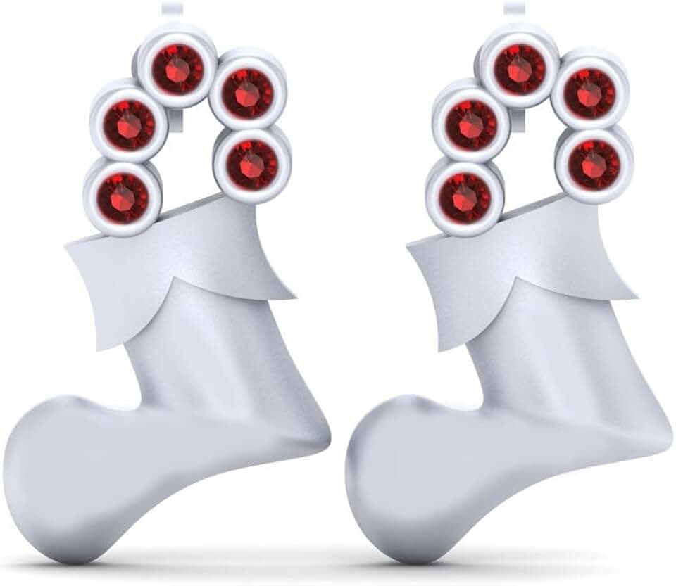 Hanging Stocking Stuffers Sock Shaped Bag Christmas Earrings Jewelry Solid 14k White Gold