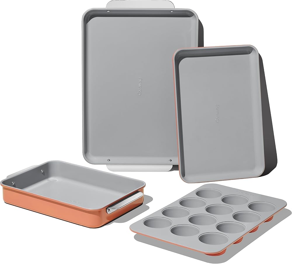 Caraway Nonstick Ceramic Bakeware Set (5 Pieces) - Baking Sheets, Assorted Baking Pans, Cooling Rack, & Storage - Aluminized Steel Body - Non Toxic, PTFE & PFOA Free - Perracotta