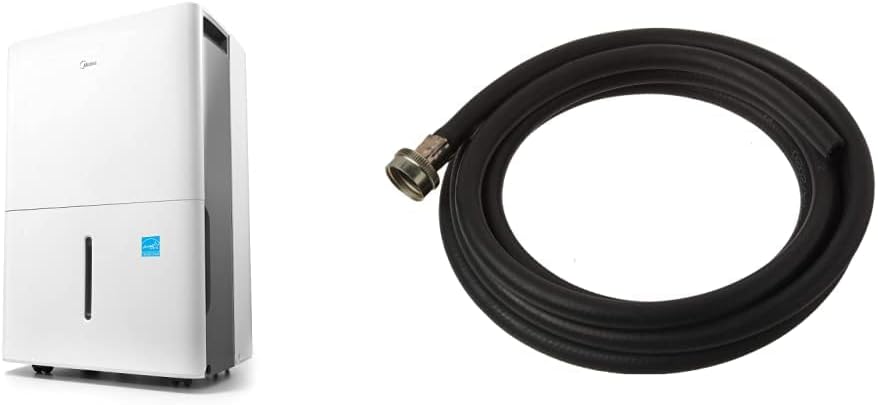 Midea MAD50C1ZWS Dehumidifier for up to 4500 Sq Ft with Reusable Air Filter & Eastman 60309, Black Rubber Washing Machine Drain Hose, 12 Ft Length, Feet