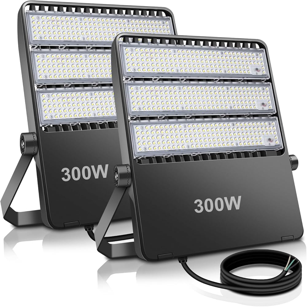 LED Flood Stadium Light 300W 5500K Outdoor Parking lot Area Lighting 140LM/W Bright IP65 Waterproof Exterior Wall Mount Lights for Outside 85-277V Commercial Backyard Lamp for Garden 2 Pack