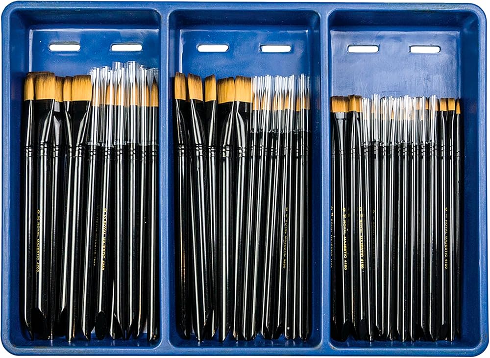Royal & Langnickel Majestic Variety Classroom Brush Set, Assorted Sizes, Set of 72 and 1 Drying Tray