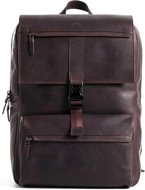 VELEZ Dark Brown Top Grain Leather Backpack for Men - 17 Inch Laptop Bag for Work - Handmade Business Bookbag With Large Capacity - Mens Computer Travel Shoulder Bags
