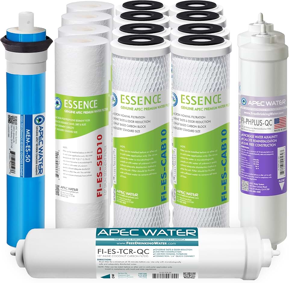 APEC Water Systems FILTER-T2Y-ESPH High Capacity 2 Year Replacement Filter Set For Essence Series Alkaline Reverse Osmosis Water Filter System Stage 1-3&6