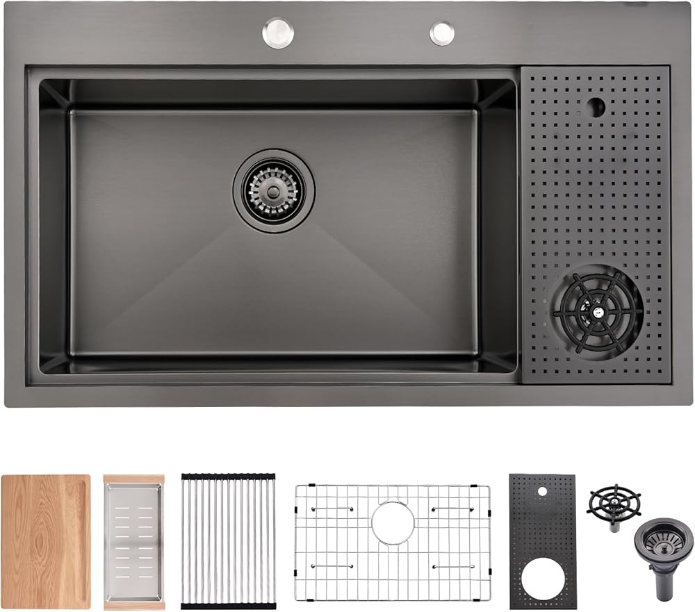 33 Inch Drop In Kitchen Sink With Glass Rinser-Abironl 33