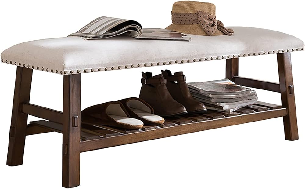 Shoe Storage Bench Entryway Hallway Furniture, Wooden Shoe Bench with Soft Cushion Shoe Stool with High Resilience Sponge Shoe Cabinet Bed End Stool for Entryway(Off-white-a,60 * 30 * 40 cm)