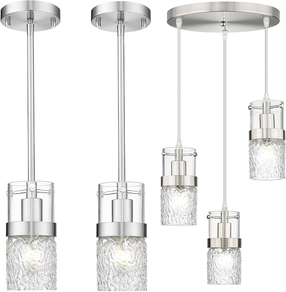 LMS Pendant Light Sets, Set of 2 Matching Bundle,Modern Industrial Pendant Lighting for Kitchen Island with Hammered Glass, LMS-171BN2, LMS-198