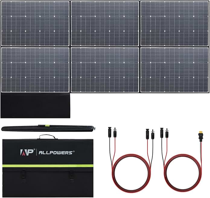 ALLPOWERS SP039 600W Monocrystalline Portable Solar Panel Waterproof IP67 RV Solar Panel Kit with 44V Output Foldable Solar Charger for Outdoor Adventures Power Outage Solar Generator