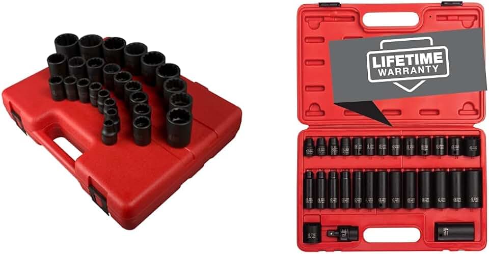 Sunex 2826 1/2-Inch Drive 12-Point Metric Impact Socket Set, 26-Piece & 3330, 3/8