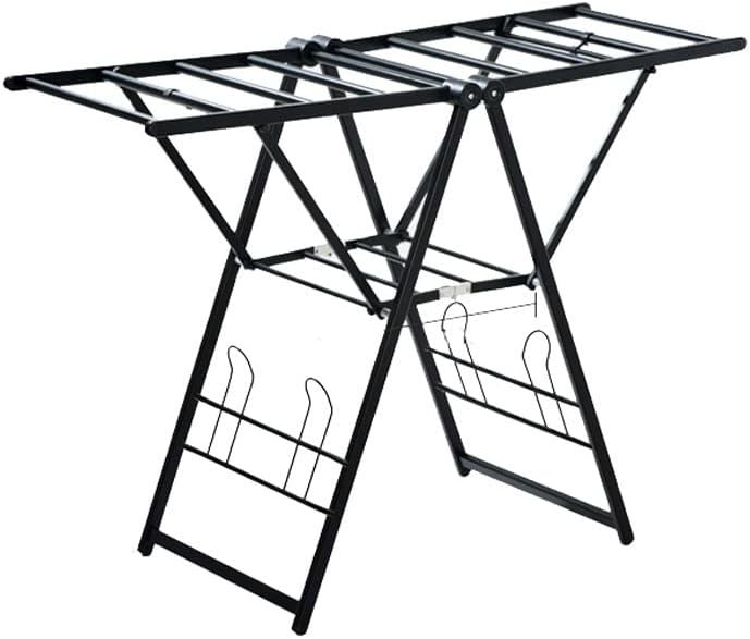 Coat Rack Floor-to-Ceiling Hanger for Drying Folding Alumiindoor Outdoor Double Pole Balcony Clothes Drying Rack Shoe Rack Load-Beacapacity It is Stable Not Easy to Deform Drying Hanger/Black