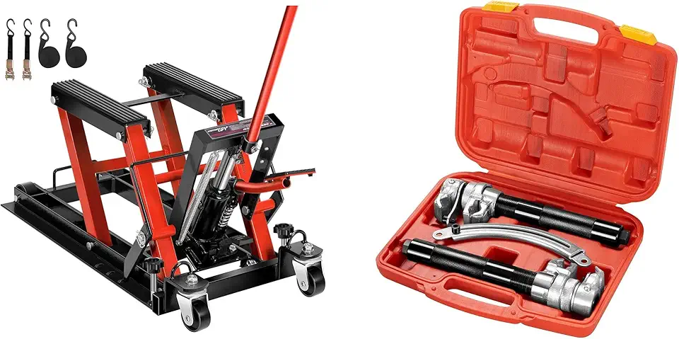 VIVOHOME Hydraulic Motorcycle Lift Jack 1500 LBS Capacity Steel ATV Lifts Stand Hoist with 2-Piece Steel Coil Spring Compressor Tool
