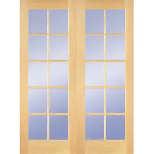 Builders Choice 48 in. x 80 in. 10-Lite Universal/Reversible Clear Unifinished Wood Pine Double Prehung French Door