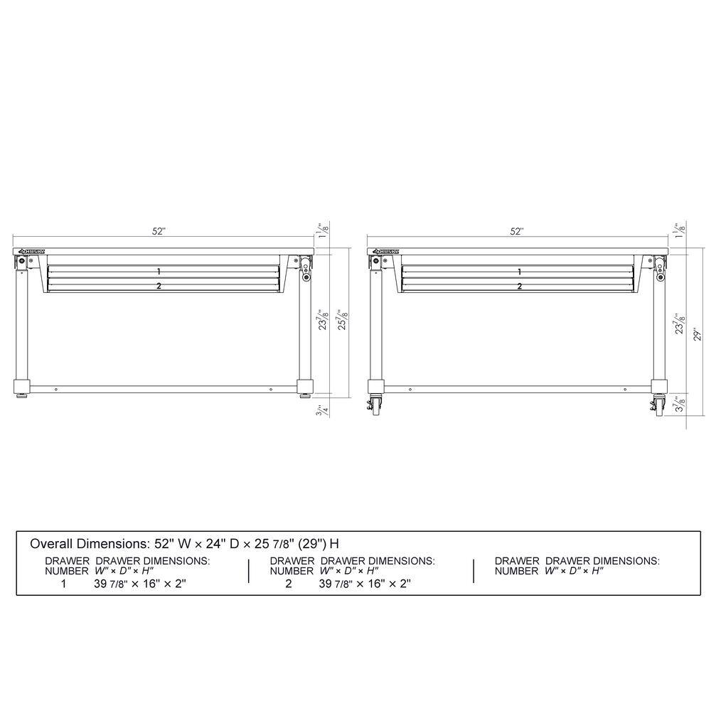 Husky 52 in. W x 24 in. D Steel 2-Drawer Adjustable Height Solid Wood Top Workbench Table in White