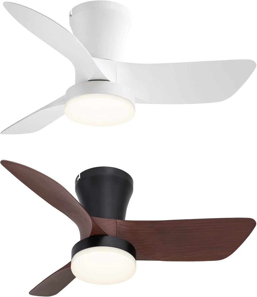 SUNMORY 30 Inch Ceiling Fan White and Walnut Color