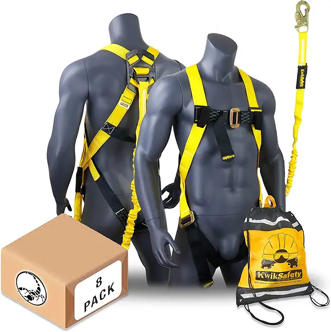 KwikSafety - Charlotte, NC - SCORPION [CASE PACK - 8 PCS] Safety Harness w/attached 6ft. Tubular Lanyard OSHA ANSI Fall Protection Internal Shock Absorbing Lanyard Construction Roofing