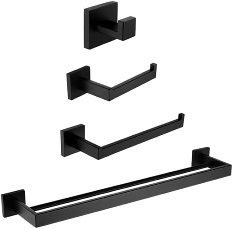 Matte Black Bathroom Accessories Towel Rail Rack Paper Holder Toilet Brush Holder Glass Wall Shelf Soap Dish Toothbrush Holder,Whole Set 01