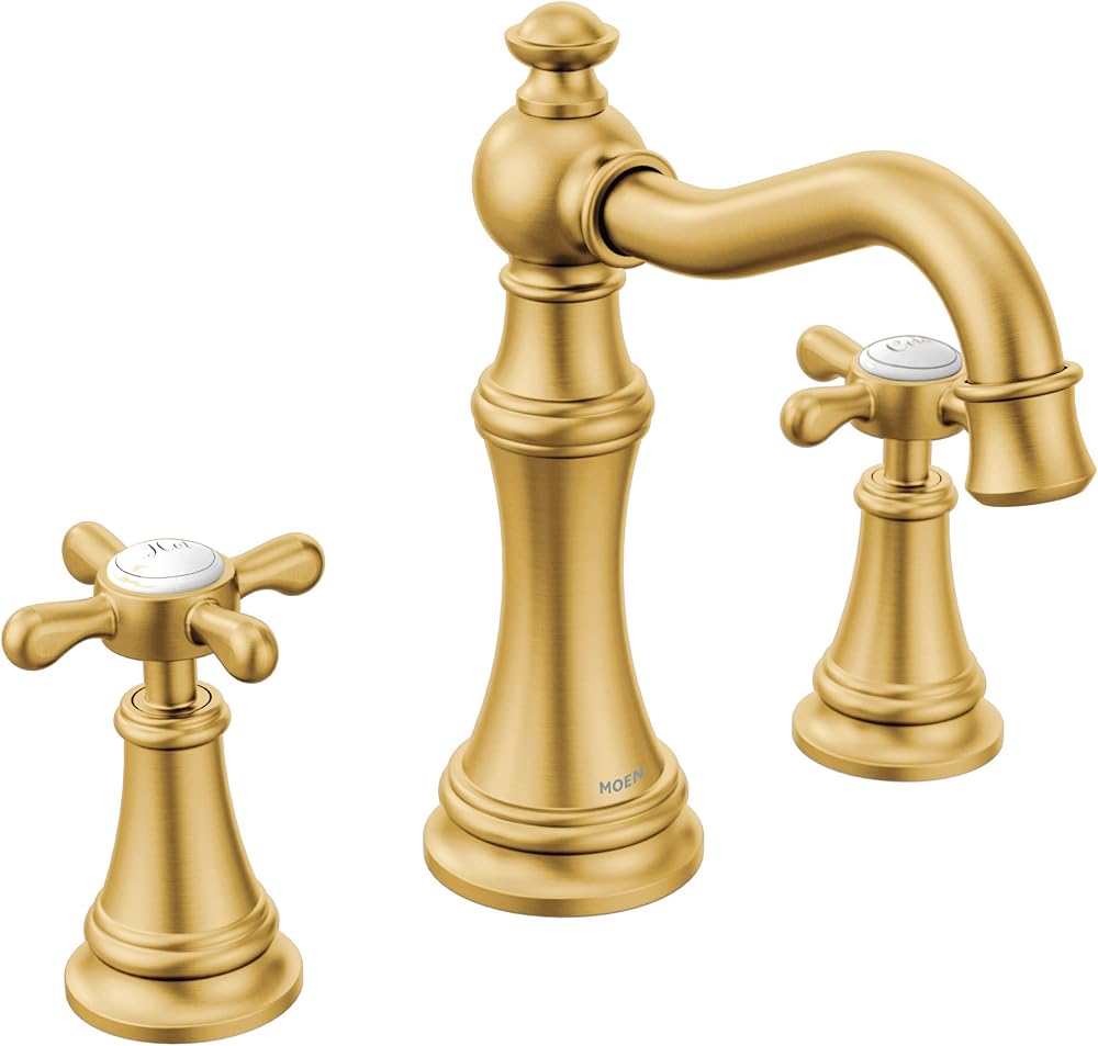 Moen Weymouth Brushed Gold Two-Handle Widespread Cross Handle Bathroom Faucet Trim Kit, Valve Required, TS42114BG