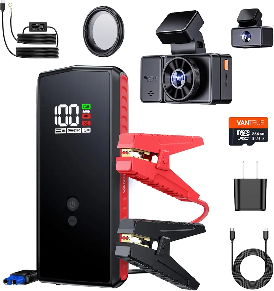 【Bundle:Vantrue E3 Dash Cam+Type C Hardwire Kit+JS1 Jump Starter+256gb card+ CPL Filter】 3 Channel WiFi GPS Dash Cam, 2.7K+1080P Front and Rear, Front and Inside, 1944P+1080P+1080P