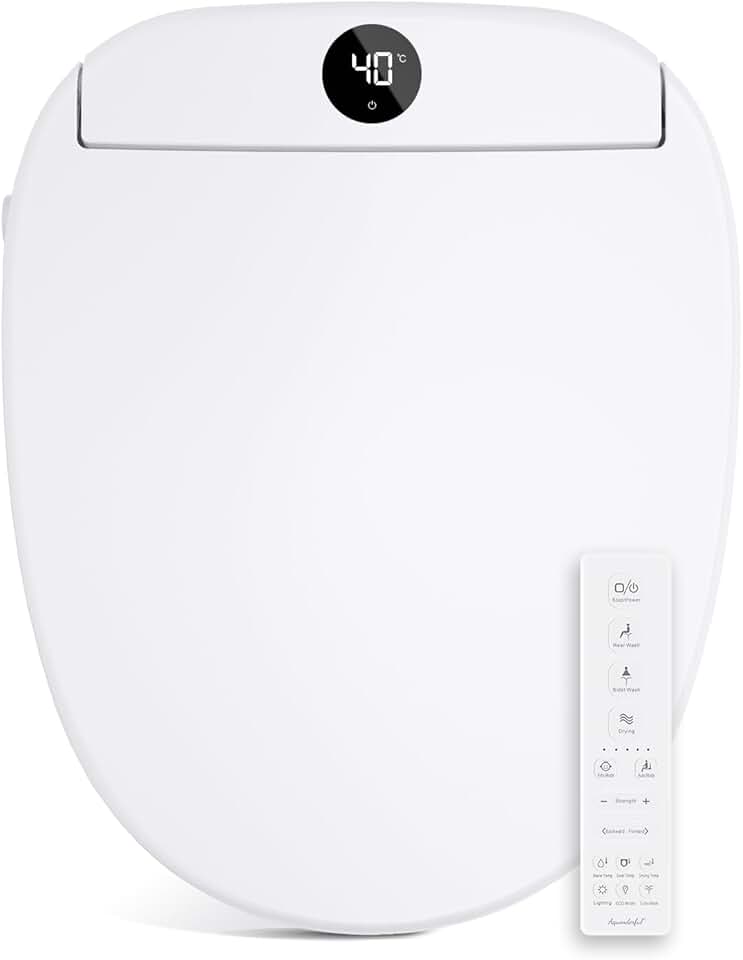Bidet Toilet Seat, Smart Unlimited Warm Water, Electronic Heated Toilet Seat with Remote Control, Turbo Wash, Dryer, Rear and Front Wash, Slow Closes, Night Light, White, 225D (Round)