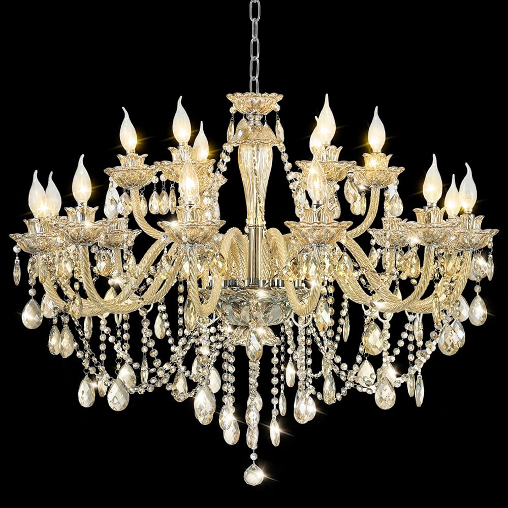 Luxury Crystal Chandeliers 18 Lights Cognac Large Chandelier for Living Room Bedroom Dining Room Kitchen Corridor Entrance